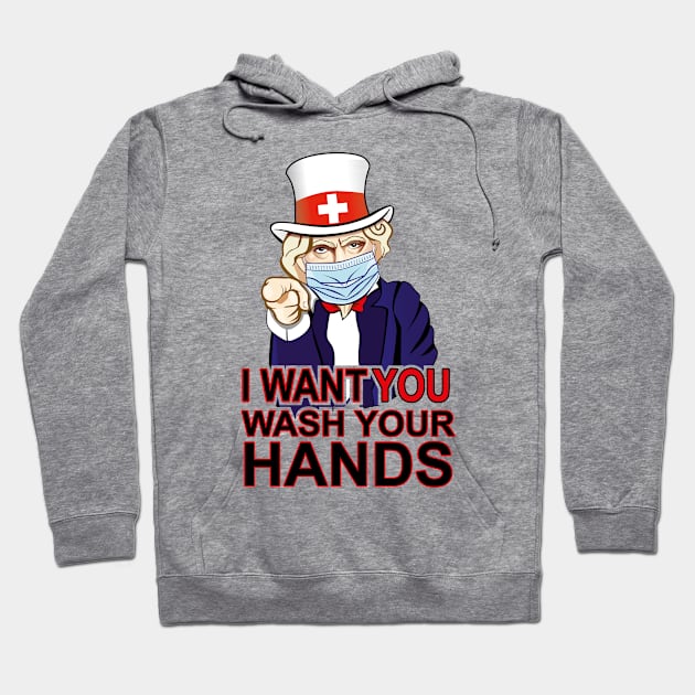 Uncle Sam of UNITED STATES AMERICA. Want you to wash your hands poster design. Coronavirus (COVID-19) protection. Hoodie by Agras